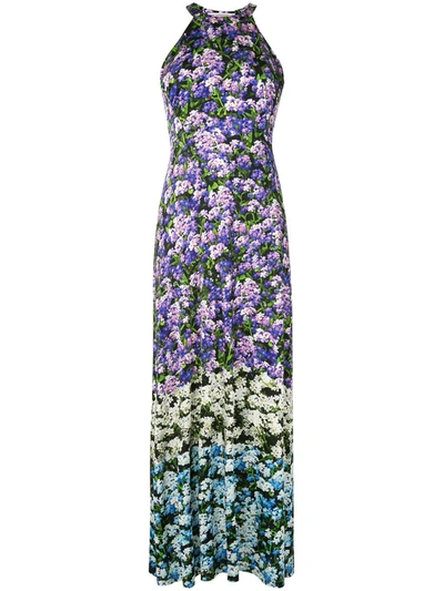Mary Katrantzou Iman Gathered Floral-print Jersey Maxi Dress In Purple