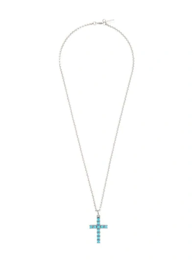 Nialaya Jewelry Turquoise Cross Necklace In Silver