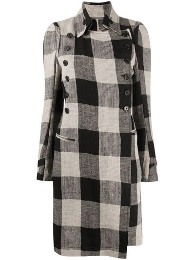 Ann Demeulemeester Gingham Check Military Coat In Black