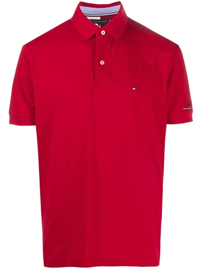 Tommy Hilfiger Flag Embroidered Polo Shirt In Red