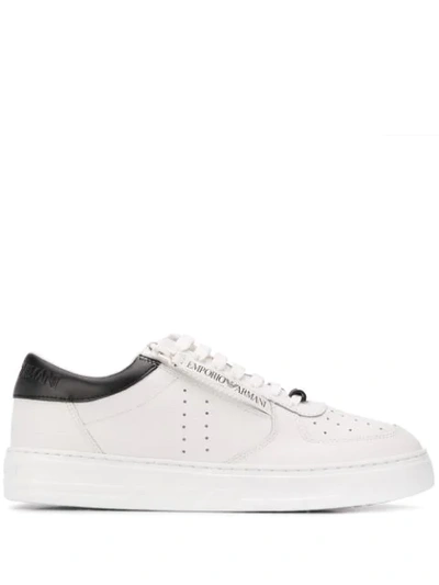 Emporio Armani Branded Heel Leather Sneakers In White