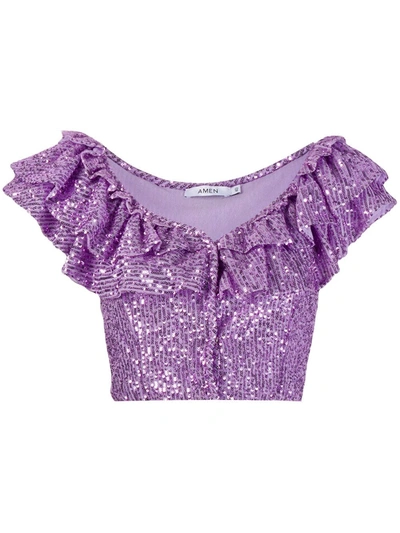 Amen Ruffle Cropped Top In Purple