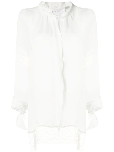 Roland Mouret Sparrow Belted Plissé Crepe De Chine Blouse In White