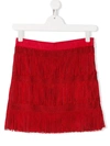 Alberta Ferretti Kids' Fringed Contrast Panel Skirt In Red