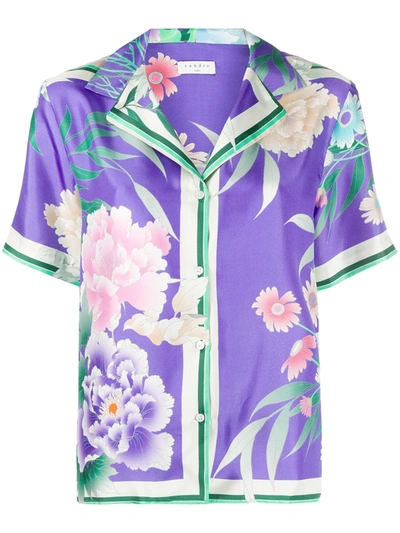 Sandro Printed Silk Pyjama Shirt In Purple