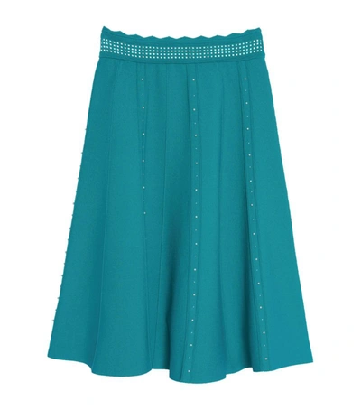 Sandro Knit Skirt Embellished With Beads In Green