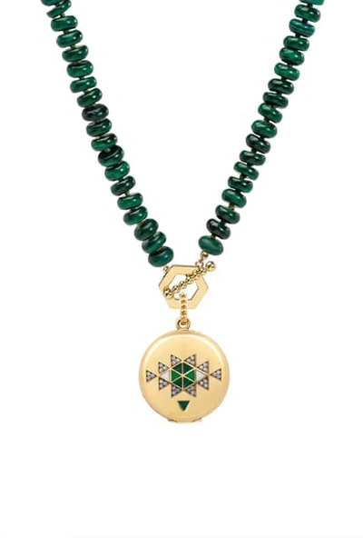 Harwell Godfrey Signature Vertly Locket Necklace In Yellow Gold/ Malachite