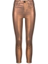 L Agence Margot Cropped Metallic Coated High-rise Skinny Jeans In Pne Brkma