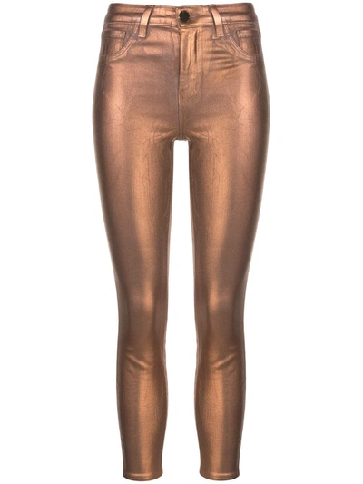 L Agence Margot Cropped Metallic Coated High-rise Skinny Jeans In Pne Brkma