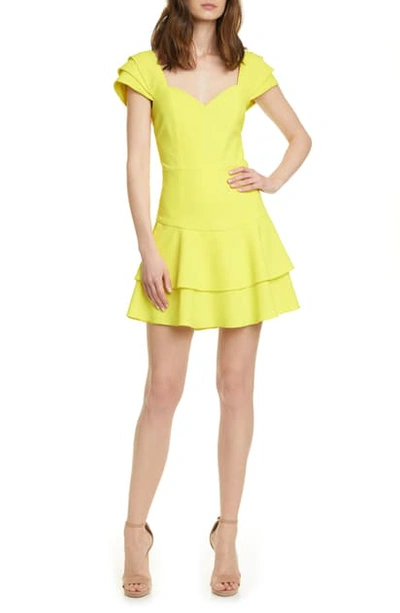 Alice And Olivia Brinda Double-ruffle Fit-and-flare Dress In Daffodil