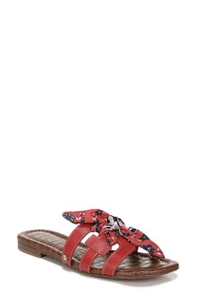 Sam Edelman Women's Bay 12 Floral Print Bow Slide Sandals In Cherry Red Leather