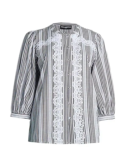 Karl Lagerfeld Embellished Striped Blouse In Black White