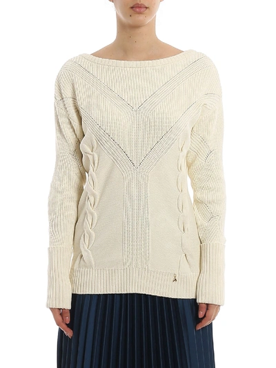 Patrizia Pepe Cable Motif Sweater In Cream Color