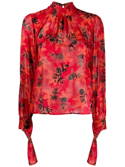 Patrizia Pepe Floral Patterned Georgette Blouse In Red