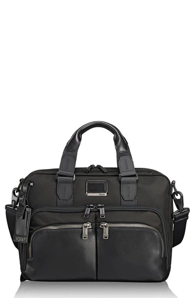 Tumi Albany Slim Commuter Leather And Fabric Brief Bag In Black
