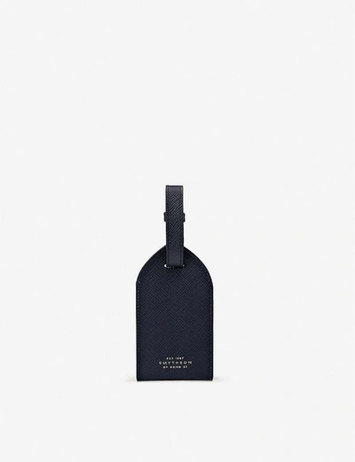 Smythson Panama Leather Luggage Tag In Navy