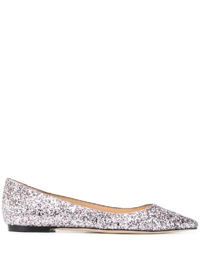 Jimmy Choo Romy Ombré Glittered Leather Point-toe Flats In Purple