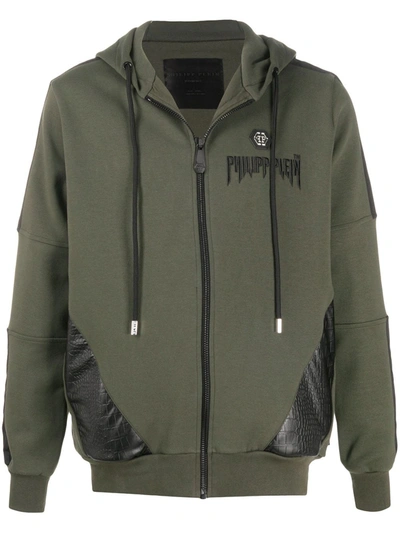 Philipp Plein Croc Embossed Panel Hoodie In Green