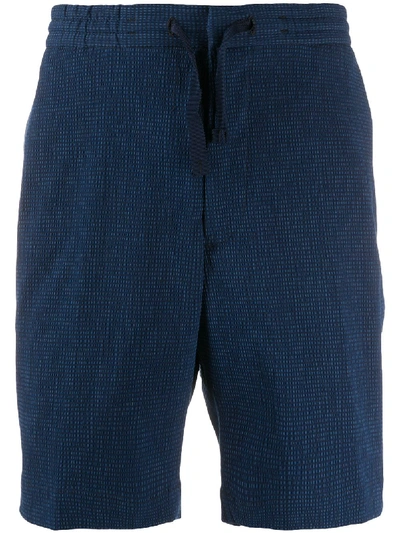 Officine Generale Drawstring-waist Seersucker Shorts In Blue