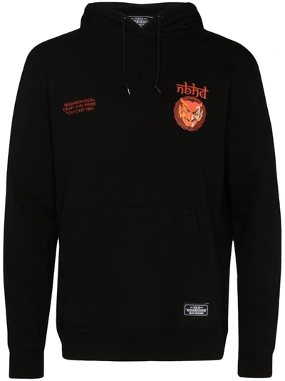 Neighborhood Devil Print Cotton Hoodie In Black