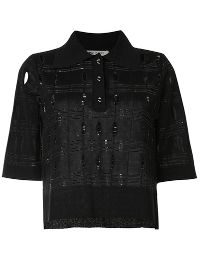 Ports 1961 Perforated Detail Polo Shirt In Black