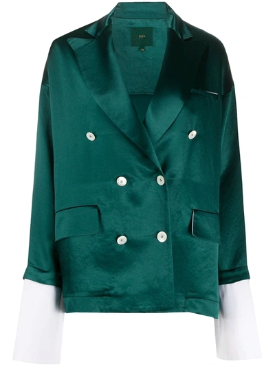 Jejia Extended-cuff Double Breasted Blazer In Green