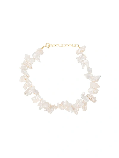 Hermina Athens Gold-plated Fistiki Pearl Anklet In White Gold