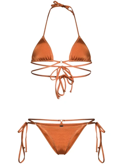 Reina Olga Goldie Wrap Triangle Bikini In Orange