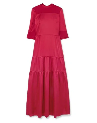 Vilshenko Avelina Tiered Satin And Crepe Maxi Dress In Red