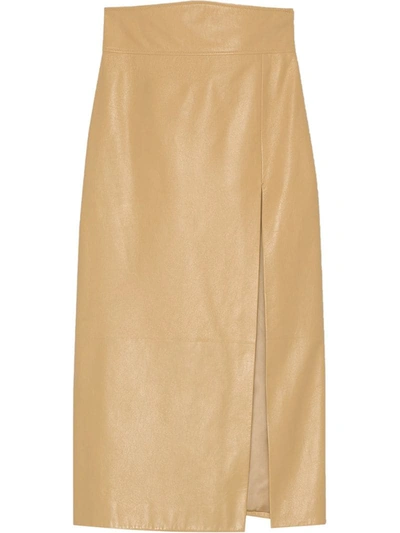 Gucci Leather Pencil Skirt In Neutrals