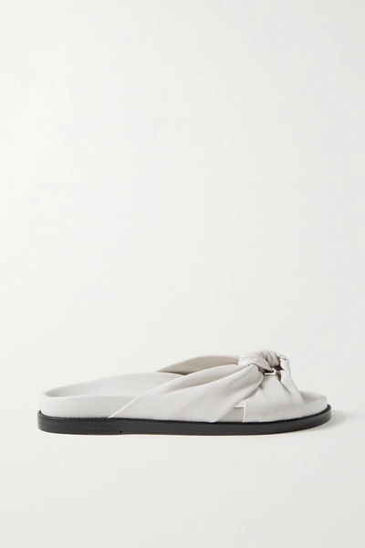 Porte & Paire Knotted Leather Slides In White