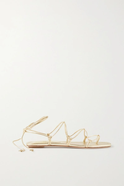 Porte & Paire Knotted Leather Sandals In Gold