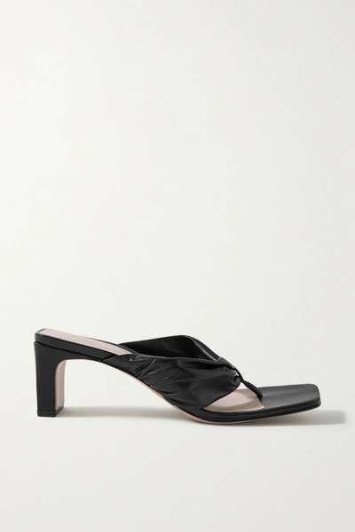 Porte & Paire Gathered Leather Sandals In Black