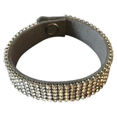 Pre-owned Swarovski Leather Bracelet In Grey
