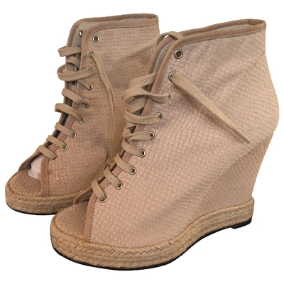 Pre-owned American Retro Leather Lace Up Boots In Beige
