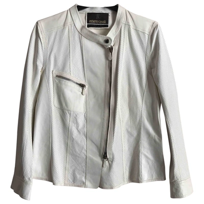 Pre-owned Roberto Cavalli Leather Jacket In White