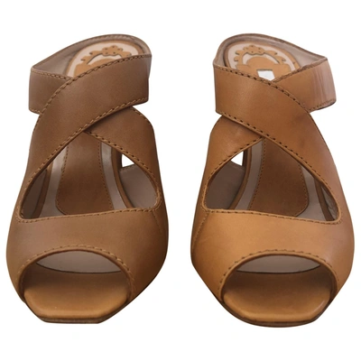 Pre-owned Pollini Leather Mules & Clogs In Camel