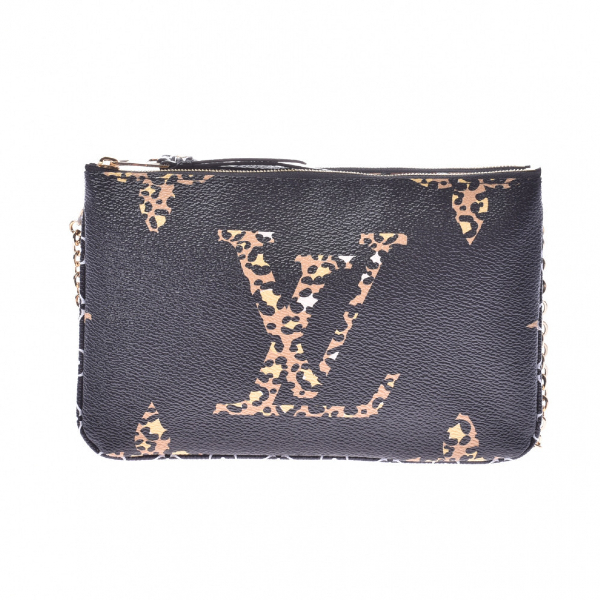 Pre-Owned Louis Vuitton Double Zip Brown Cloth Clutch Bag | ModeSens