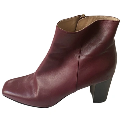 Pre-owned Lella Baldi Leather Ankle Boots In Burgundy