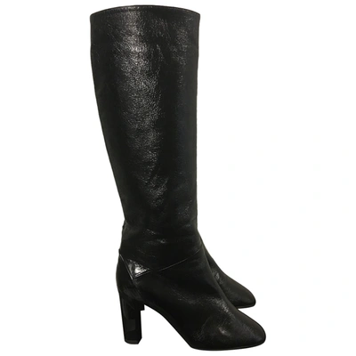 Pre-owned Pierre Hardy Patent Leather Riding Boots In Black