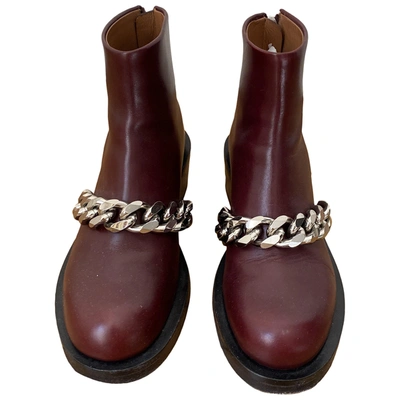Pre-owned Givenchy Leather Biker Boots In Burgundy