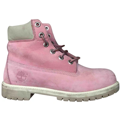 Pre-owned Timberland Leather Lace Up Boots In Pink