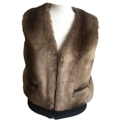 Pre-owned Club Monaco Faux Fur Short Waistcoat In Brown