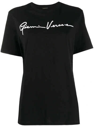 Versace Signature Logo Cotton Jersey T-shirt In Black