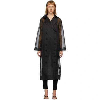 Totême Double-breasted Organza Trench Coat In Black