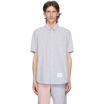 Thom Browne Striped Cotton Seersucker Shirt In Blue