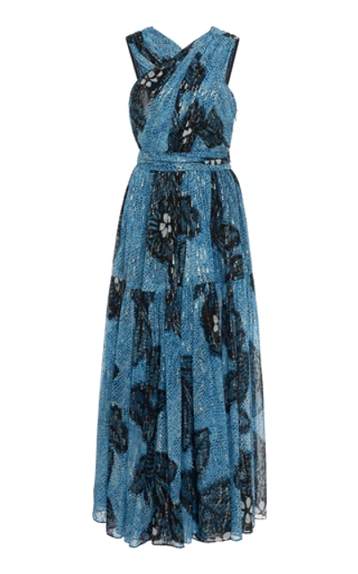 Ulla Johnson Adora Printed Silk Cross-front Dress In Blue Pattern