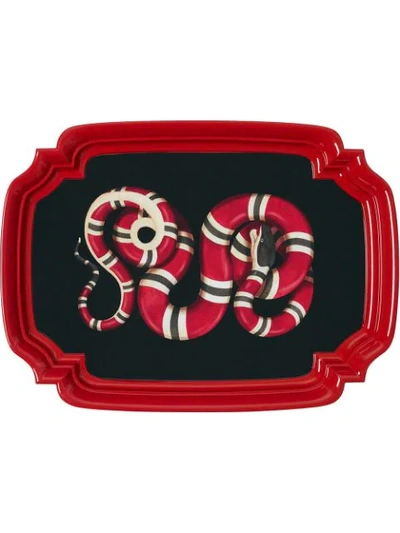 Gucci Kingsnake Print Metal Tray In Red