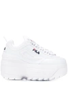 Fila Disruptor Faux Leather Platform Sneakers In White