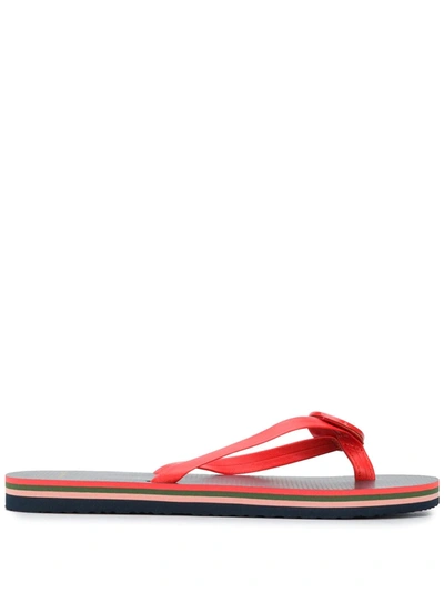 Tory Burch Minnie Leather-trimmed Flip Flops In Grenadine